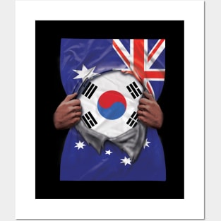 South Korea Flag Australian Flag Ripped - Gift for South Korean From South Korea Posters and Art